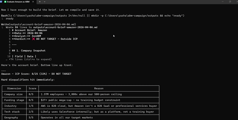 Result of running the test with context